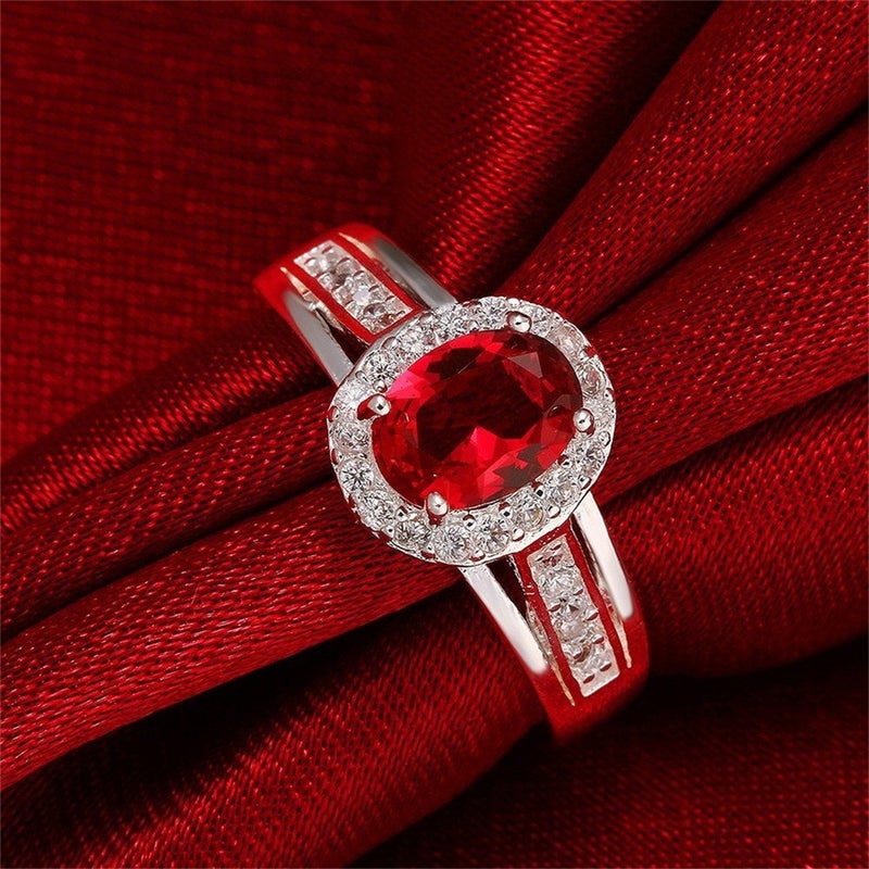 Uloveido Red Cubic Zircon Crystal Women Bridal Wedding Rings for July Birthday Gift Size 8 PJ139 - Image 3